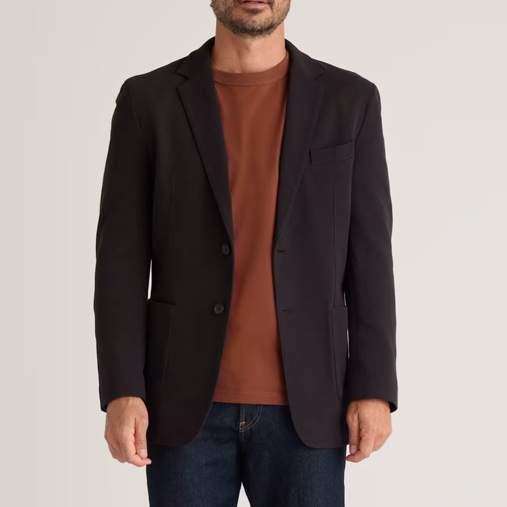 Quince Men’s Black Cotton Pique Knit Blazer - M